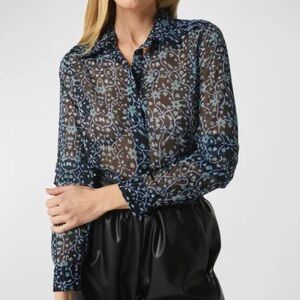 MISA Sonia Los Angeles Sheer Blue Patterned Blouse